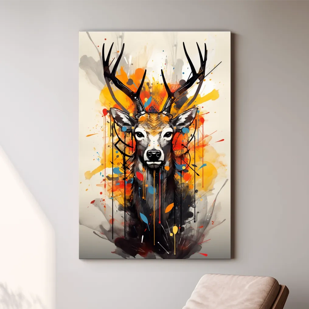 Abstract splattered painting of a deers head