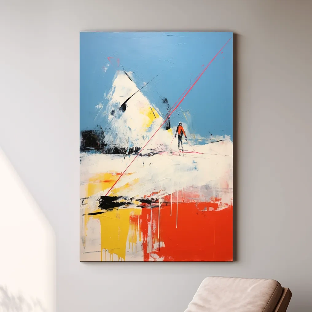 Expressionist Abstract Skiier Mountain Peak Painting - Winter Sports Wall Art