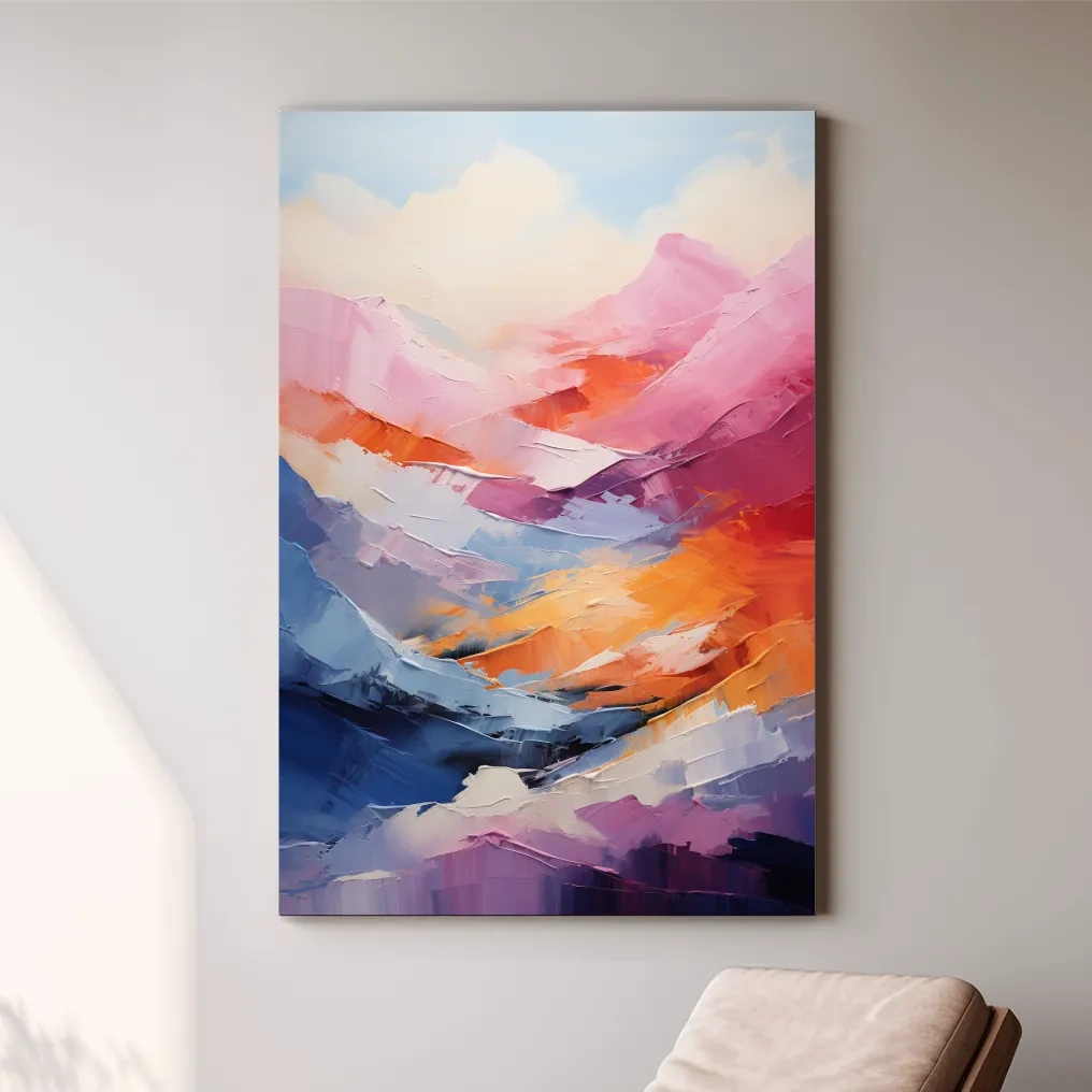 Vibrant Abstract Mountain Landscape Painting - Colorful Impasto Texture Wall Art