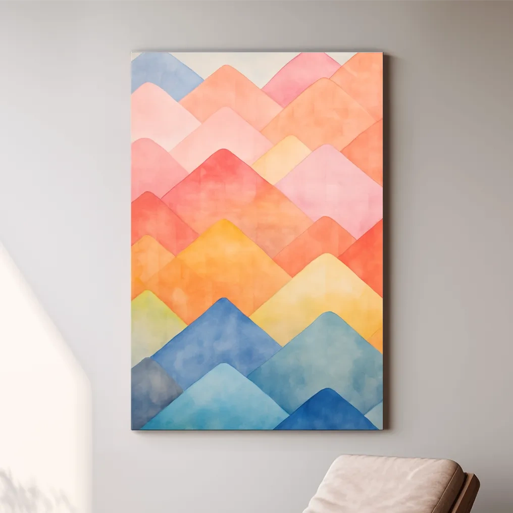Bright colourful pastel shapes, abstract mountain patterns