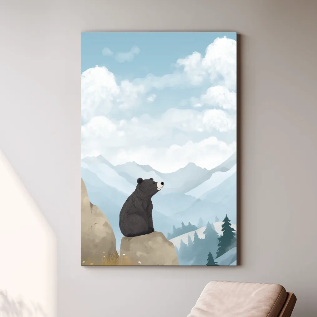 Illustration of a happy bear sitting on a rock