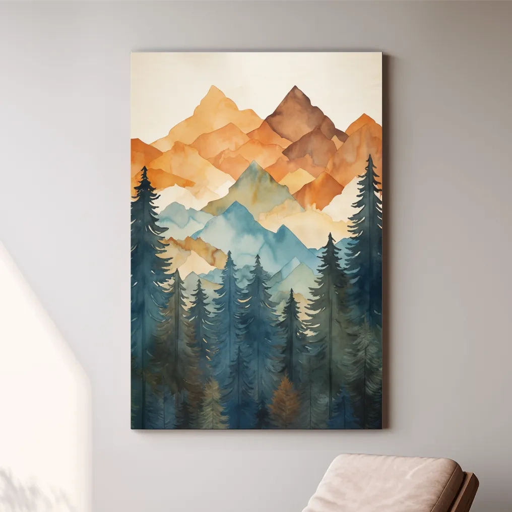 Alpine Mountains Pine Forest Watercolor - Nature Landscape Wall Art