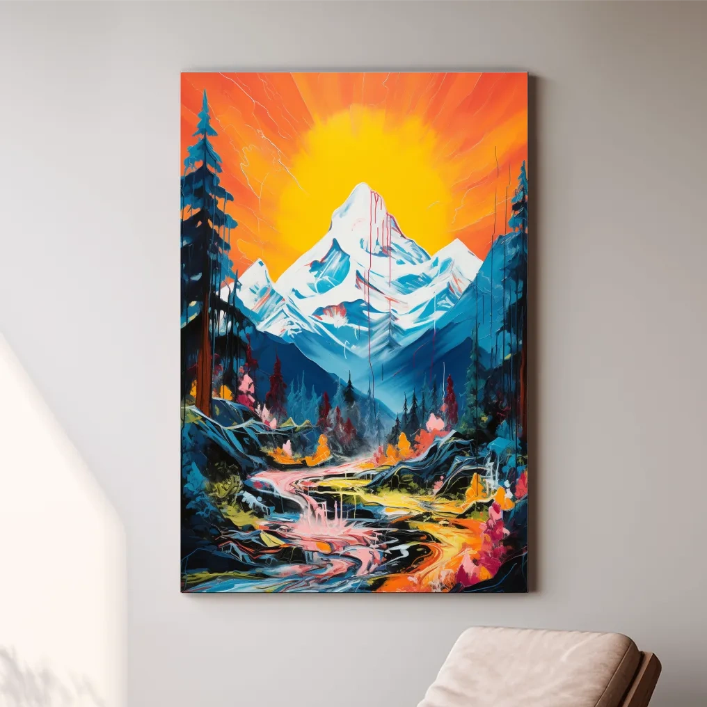 Vibrant painting of sunset over a glacier