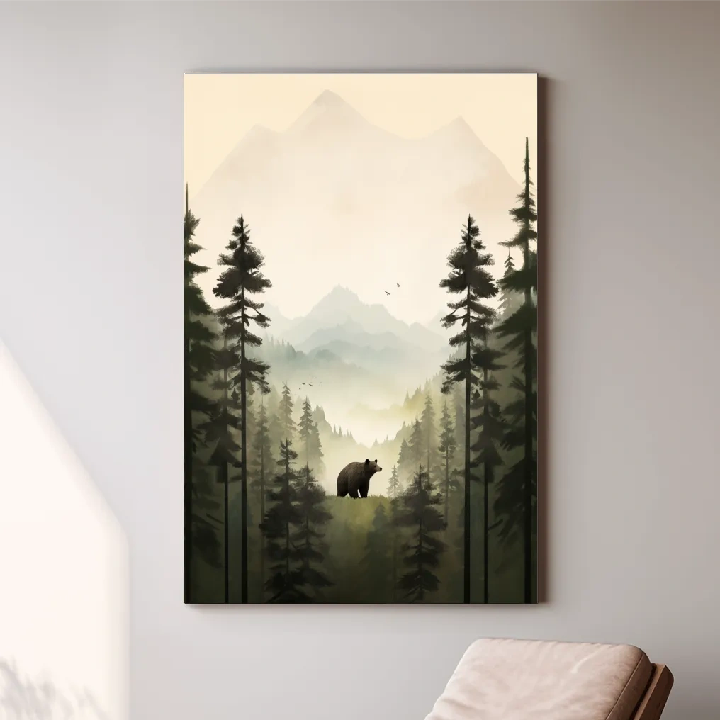 Serene art, a bear standing in the forest