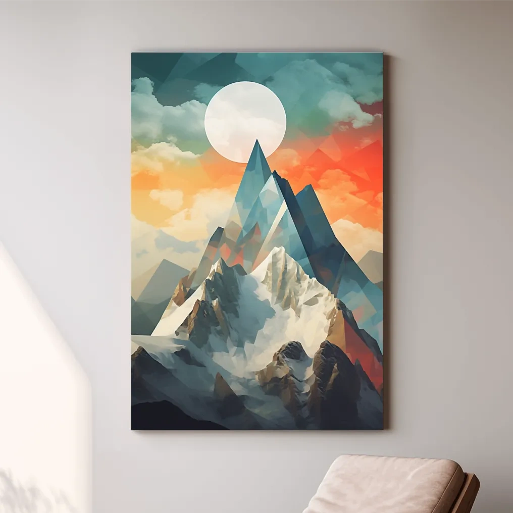 Abstract suprematism art, glacier at sunset