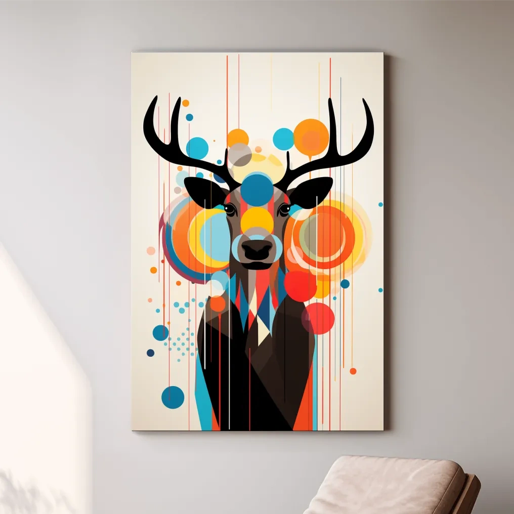 Abstract deer illustration, mid century style art