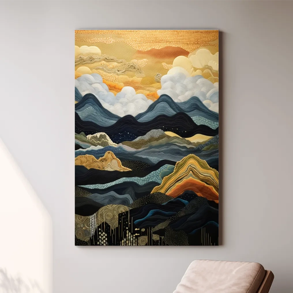 Textured Abstract Mountain Range Sunset - Layered Landscape Wall Art