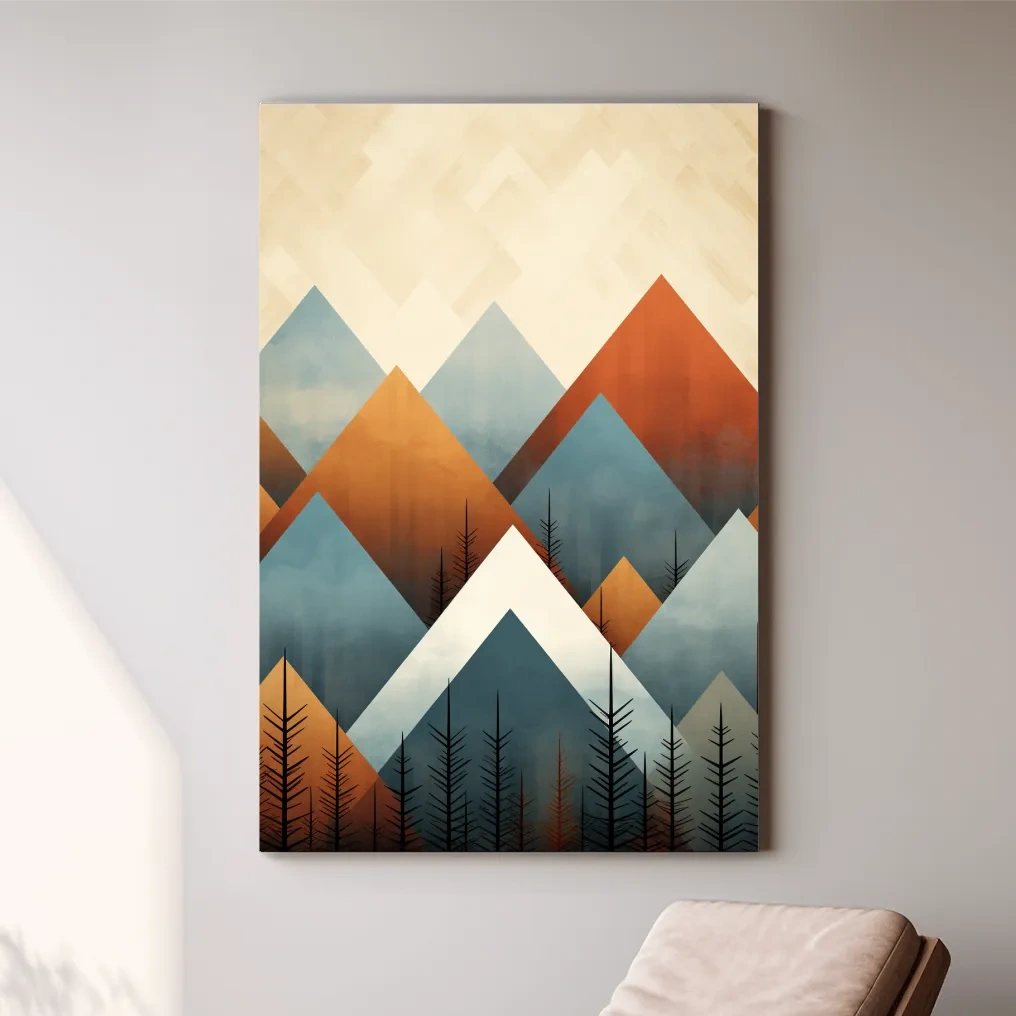 Geometric Pine Mountain Peaks - Minimalist Mid Century Wall Art