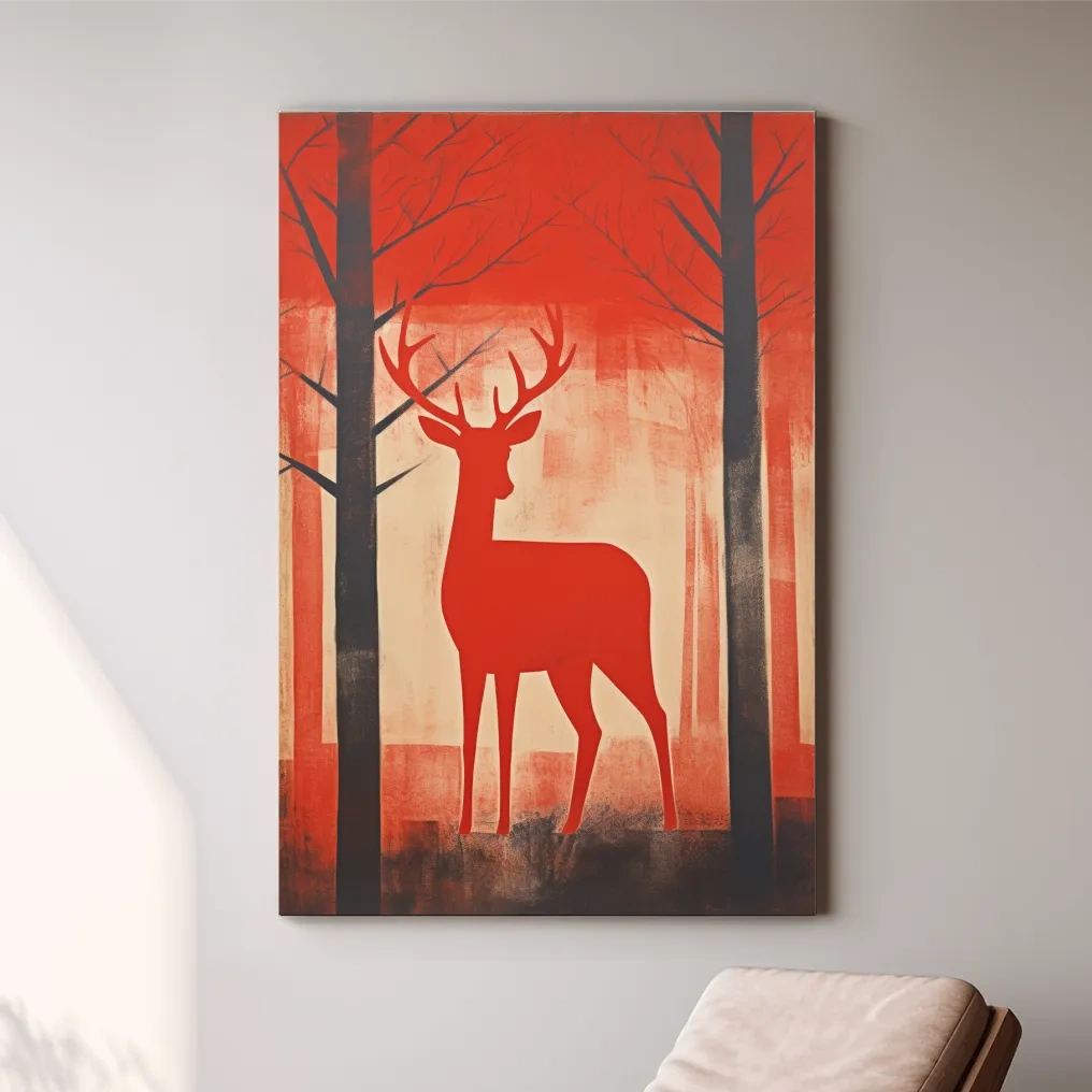Rustic silhouette painting of a deer in the forest
