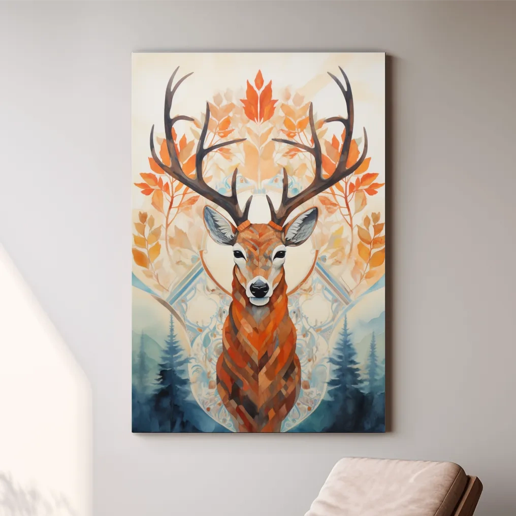 Symmetrical ornate pattern painting of a deer head