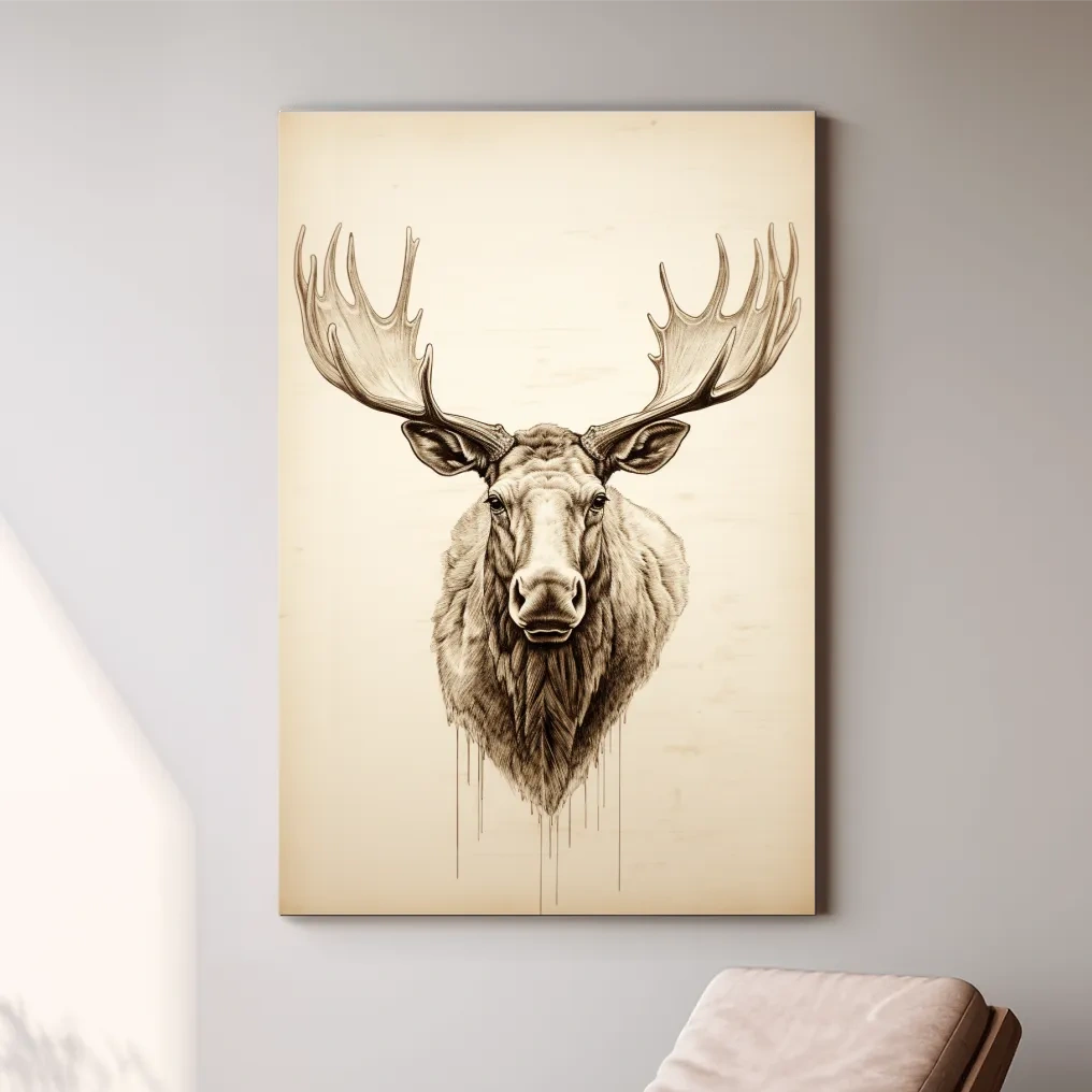 Vintage style portrait drawing of a moose
