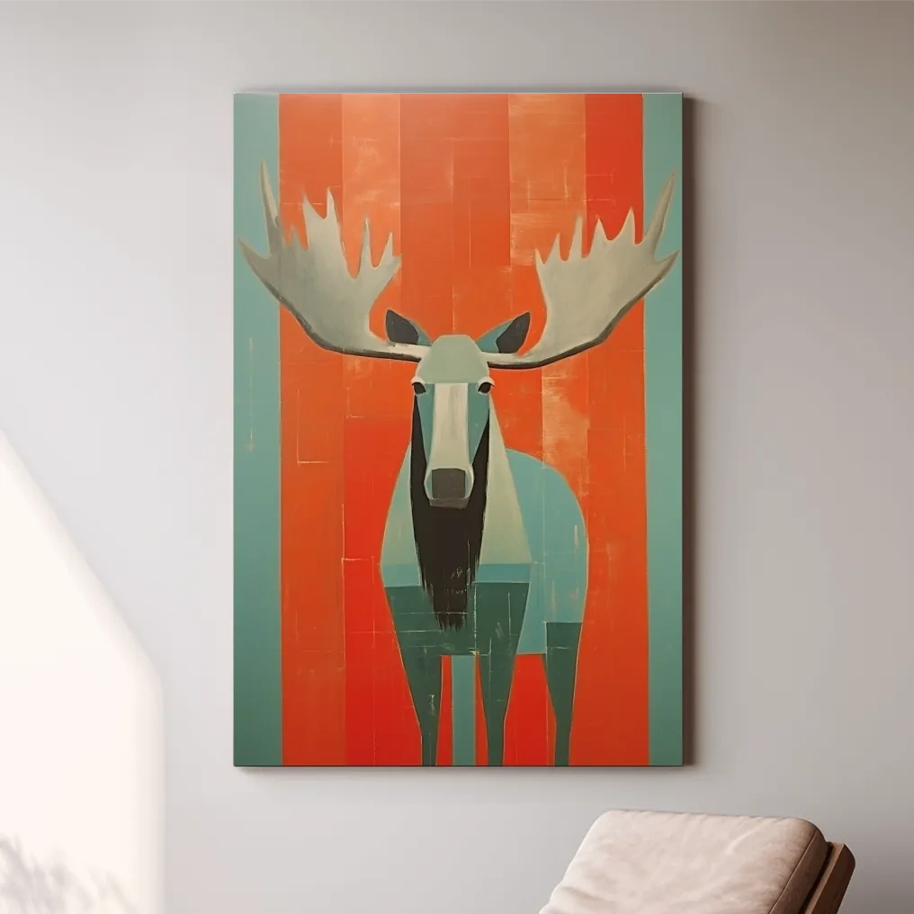 Mid Century Modern Rustic Moose Portrait Painting -  Wildlife Wall Art