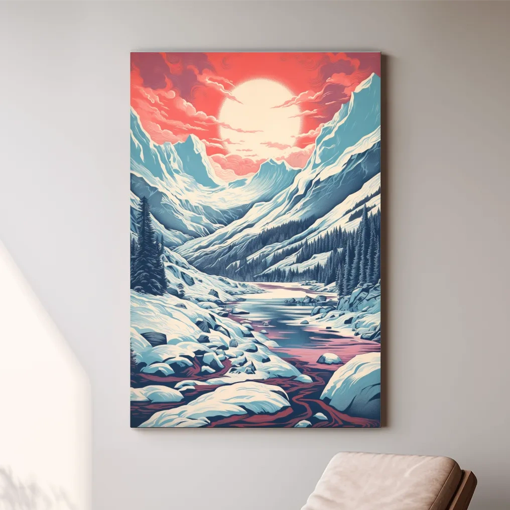 Illustration of an arctic valley at sunset