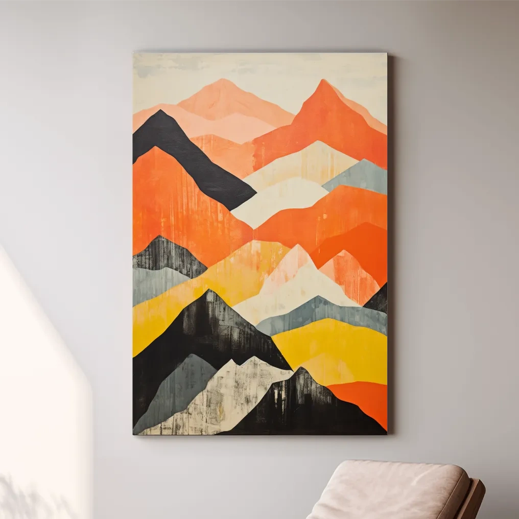 Textured pattern painting of mountain shapes