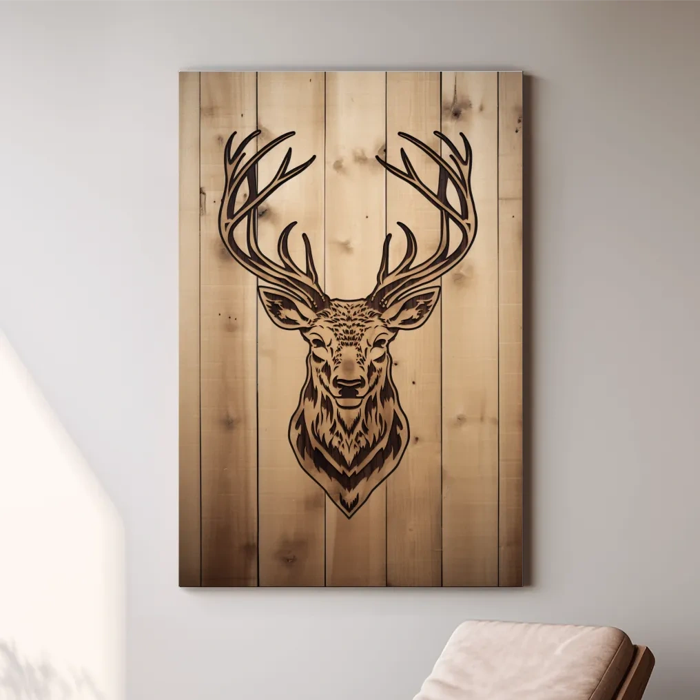 Wood engraving art of a deer head