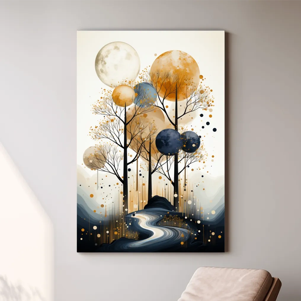 Chic boho style art of surreal trees