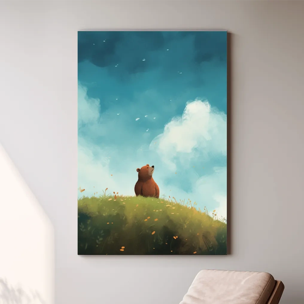 Illustation of a cute bear gazing into the sky