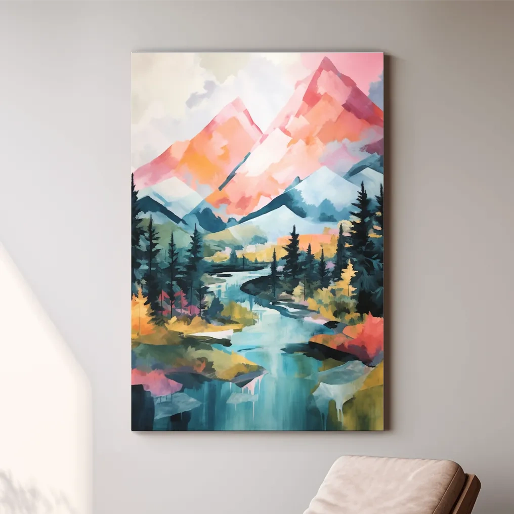 Colourful mountain painting artwork