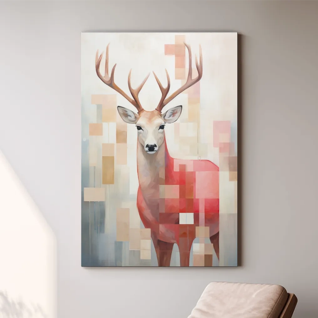 Abstract painting of a deer with geometric shapes