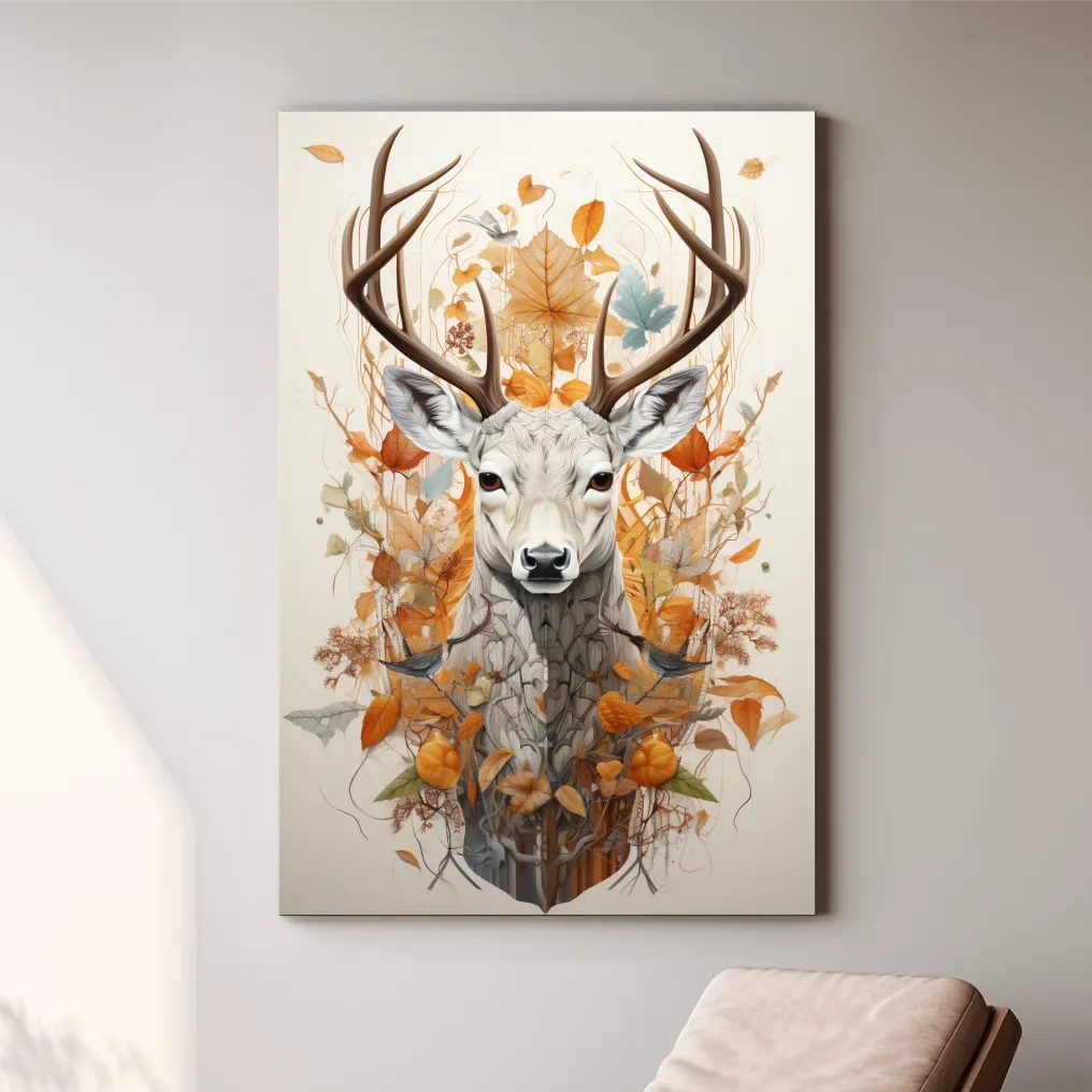 Ornate deer head, coat of arms emblem style artwork