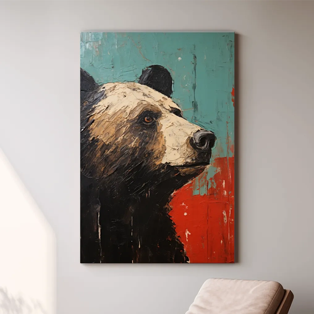 Rustic impasto style painting of a black bears head