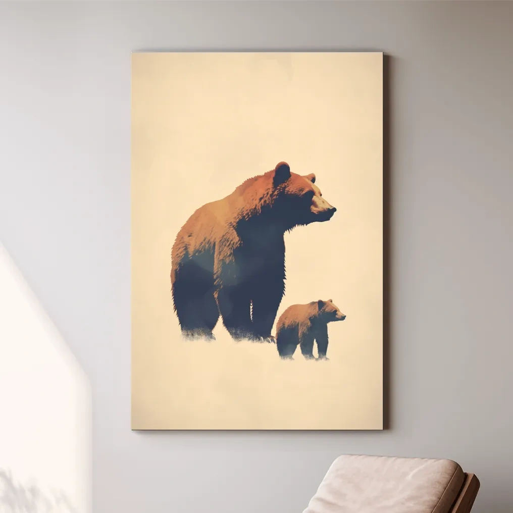 Minimal illustration of a momma bear and her cub