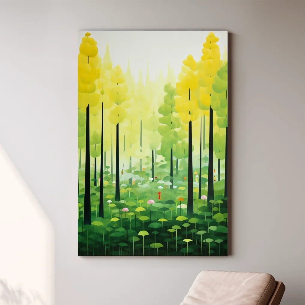 Whimsical Colorful Forest Painting - Surreal Botanical Wall Art