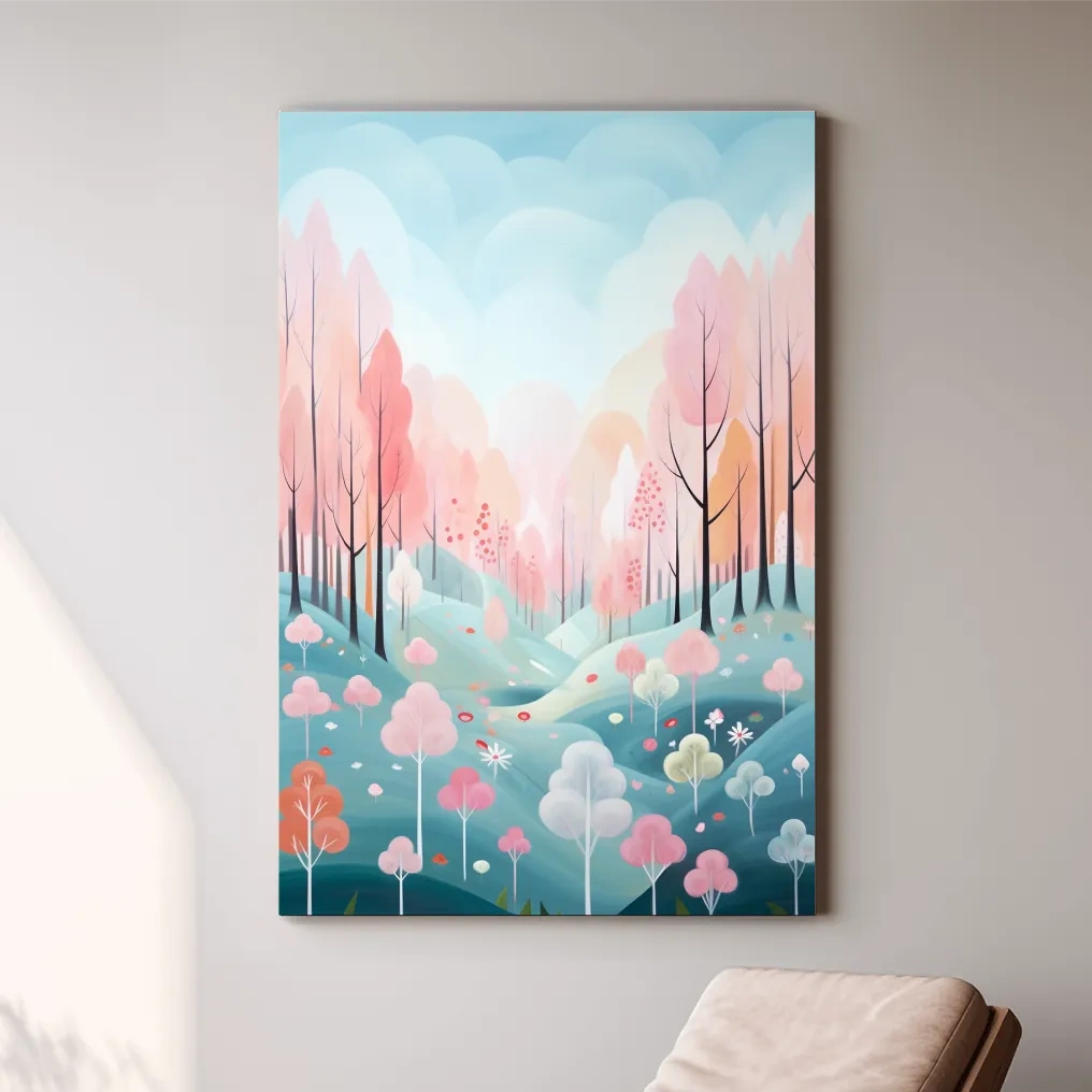 Whimsical Pastel Spring Forest Landscape - Dreamy Nature Wall Art