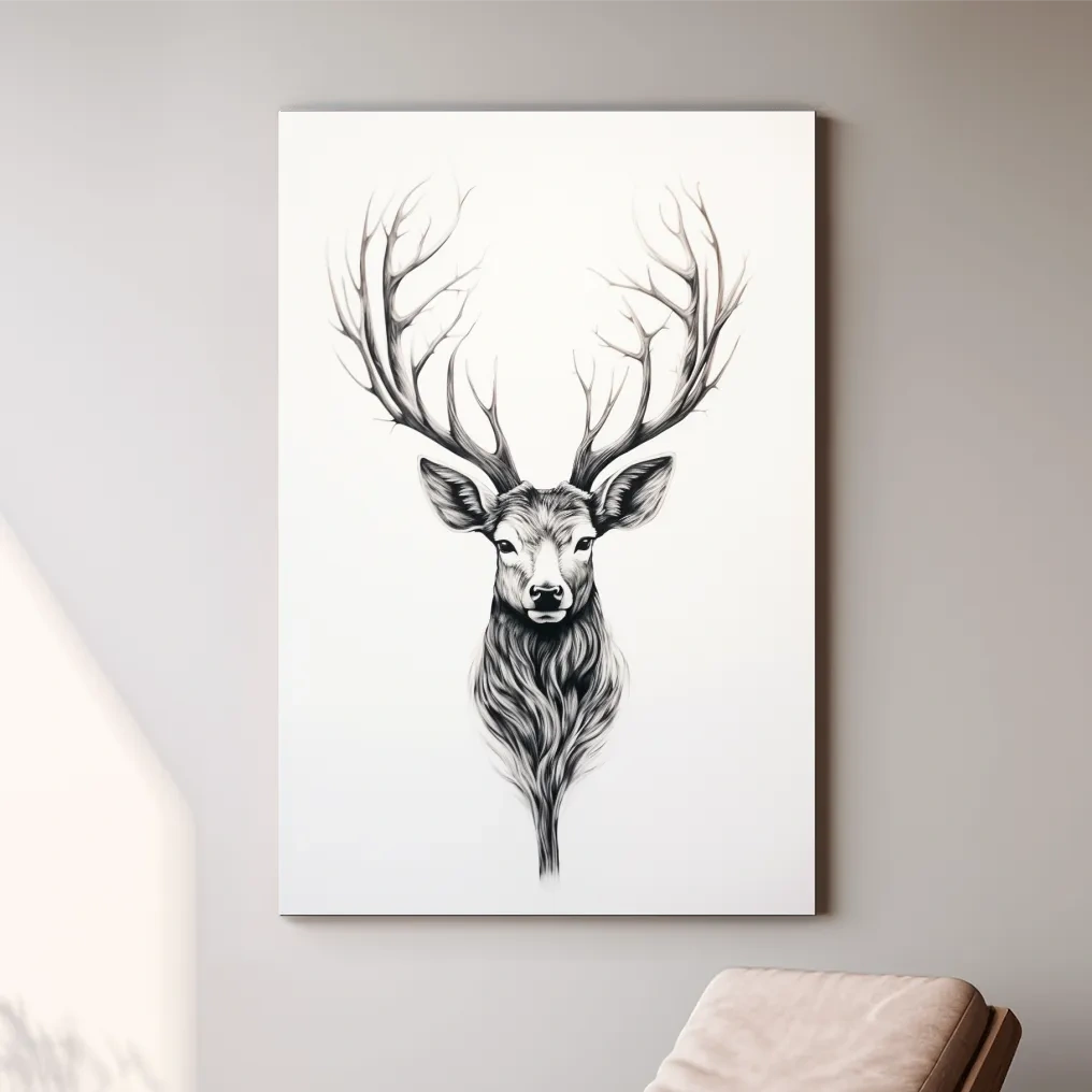 Minimal drawing of a deer head, tattoo art style