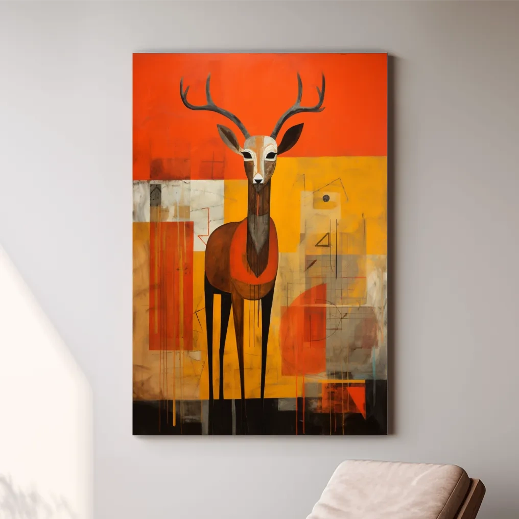 Rustic textured abstract painting of a deer