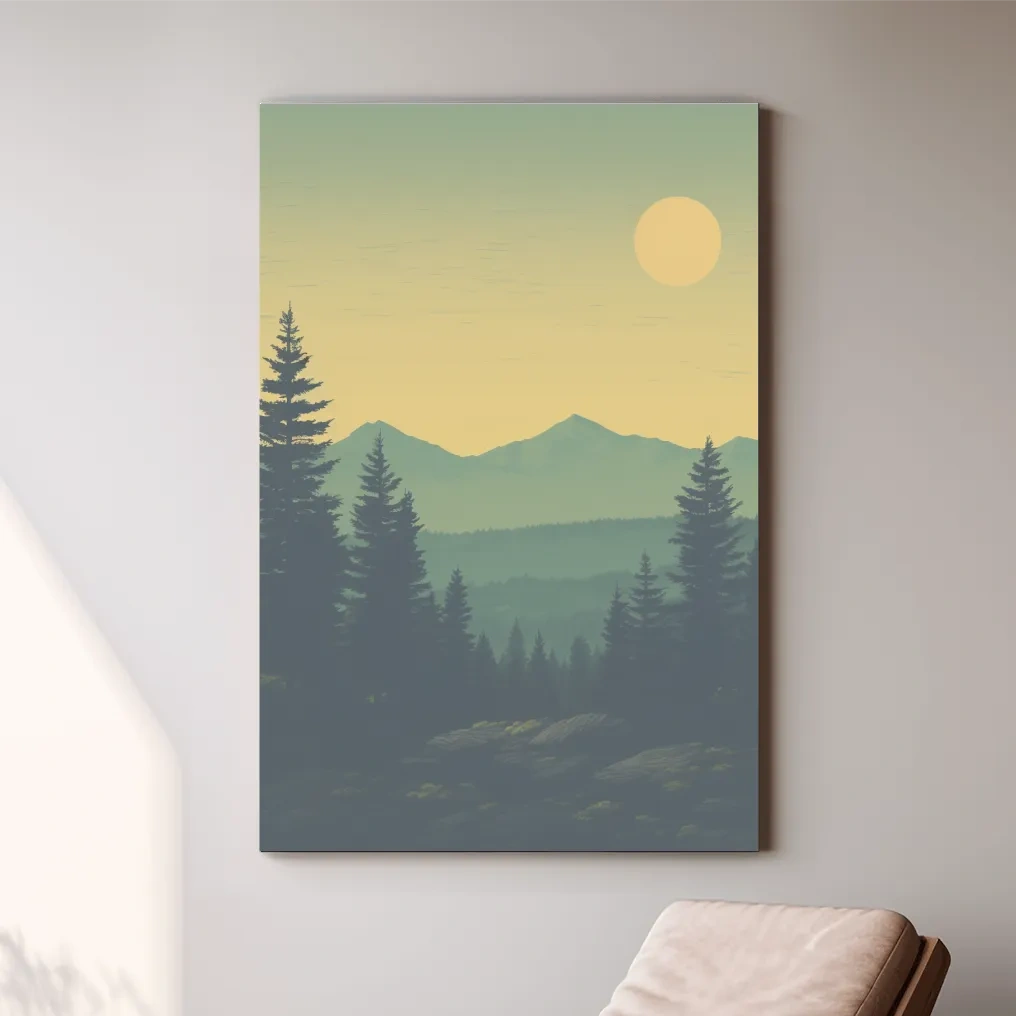 Sunset over the mountains, illustration postcard art