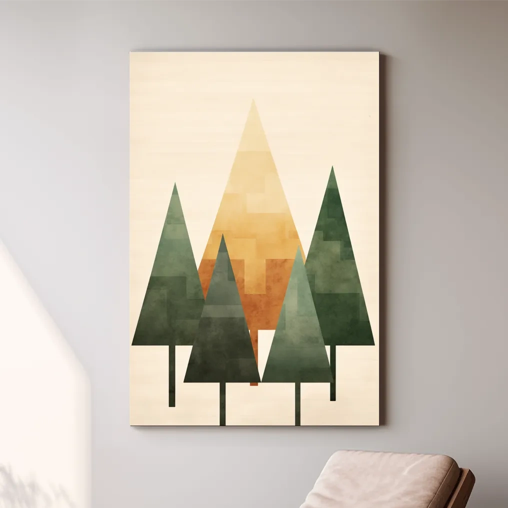 Rustic forest art illustration, geometric trees