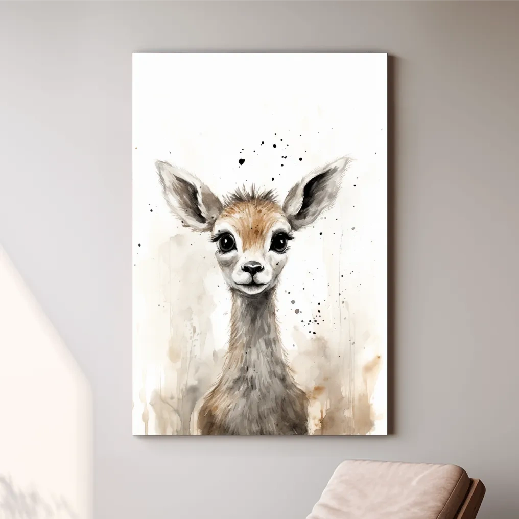 Cute Baby Deer Watercolor Portrait - Whimsical Nursery Animal Wall Art