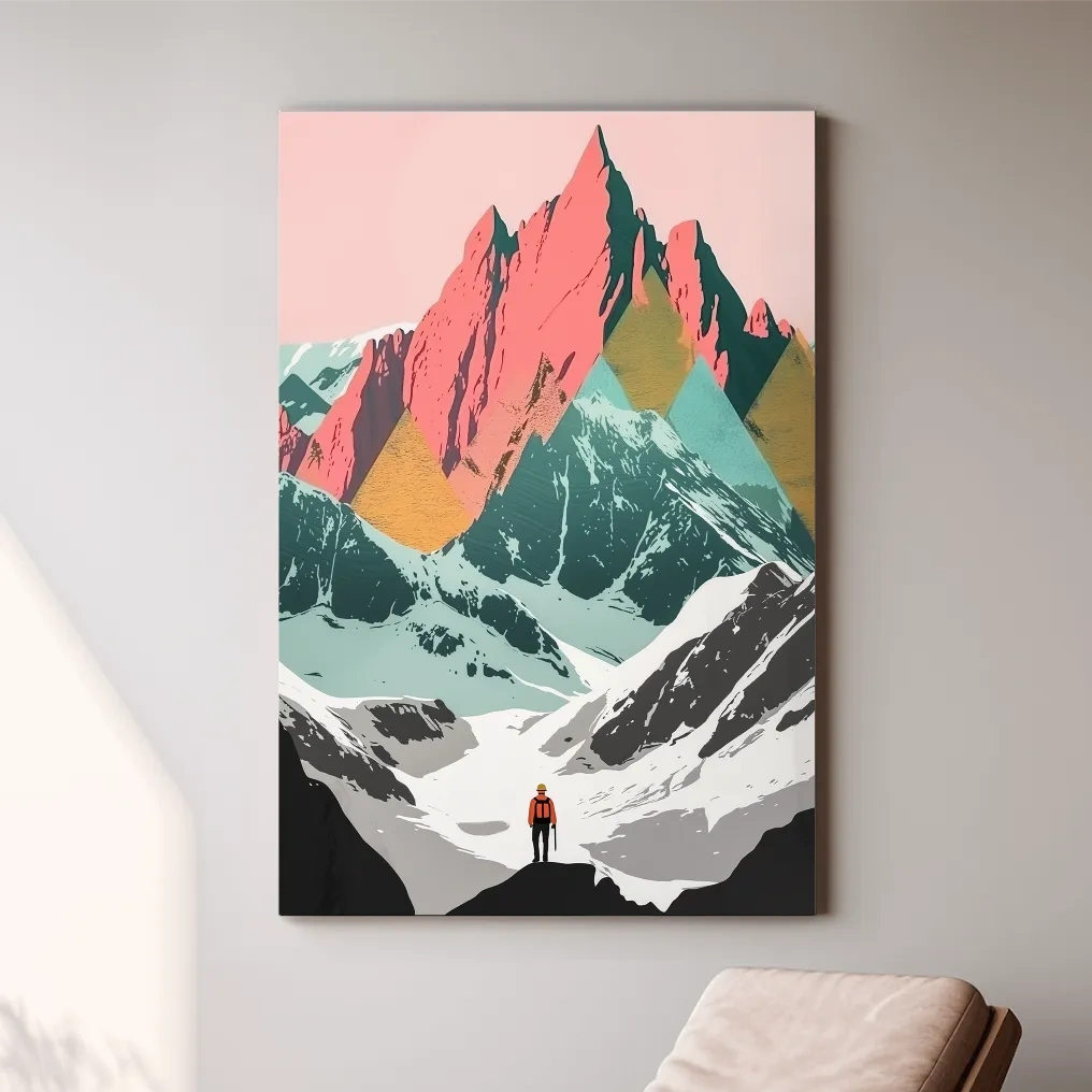 Vibrant Alpine Peaks Illustration - Colourful Mountain Wall Art