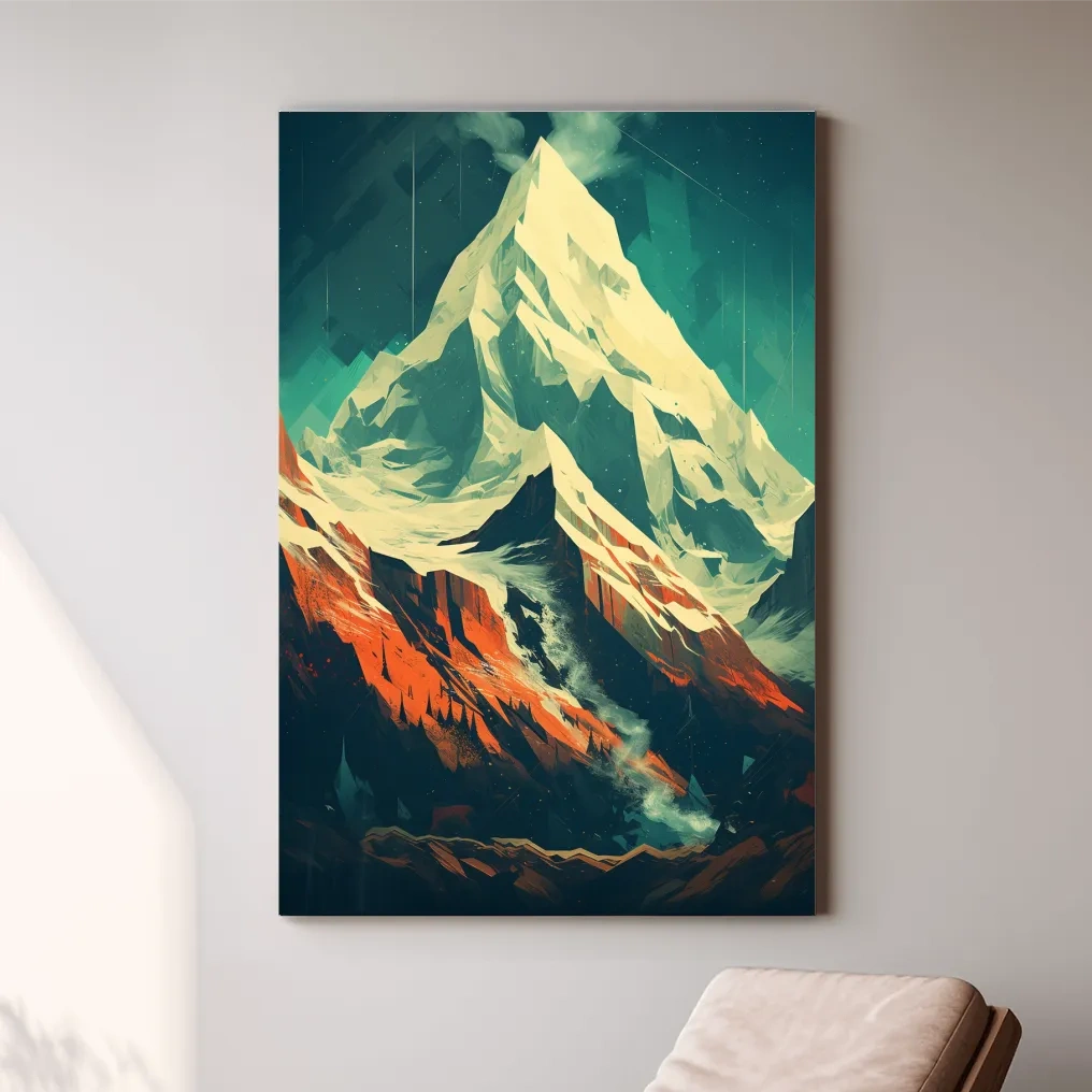 Retro Geometric Glacier Mountain Peak Artwork - Alpine Landscape Wall Art