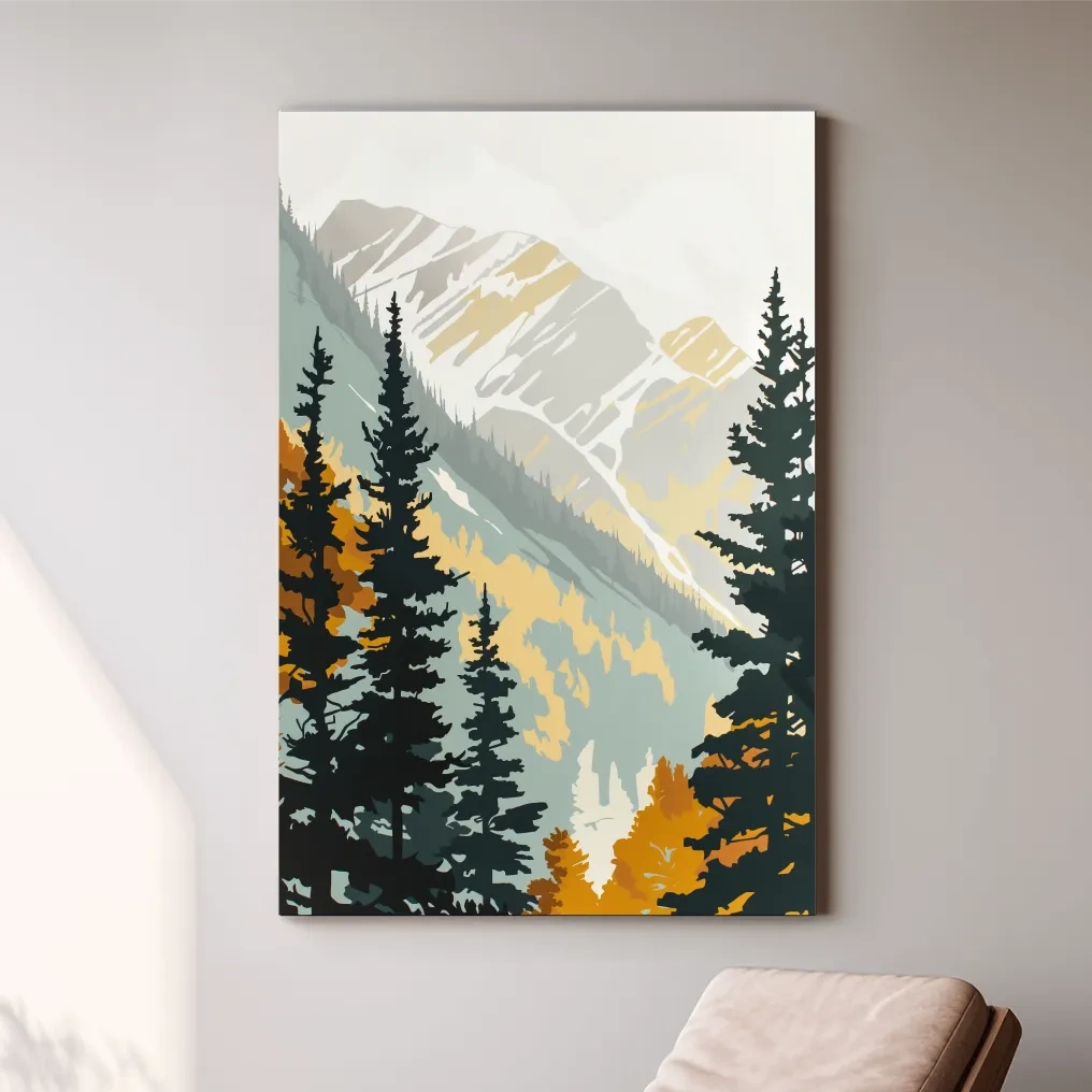 Minimalist Alpine Mountain & Pine Forest - Scandinavian Landscape Wall Art