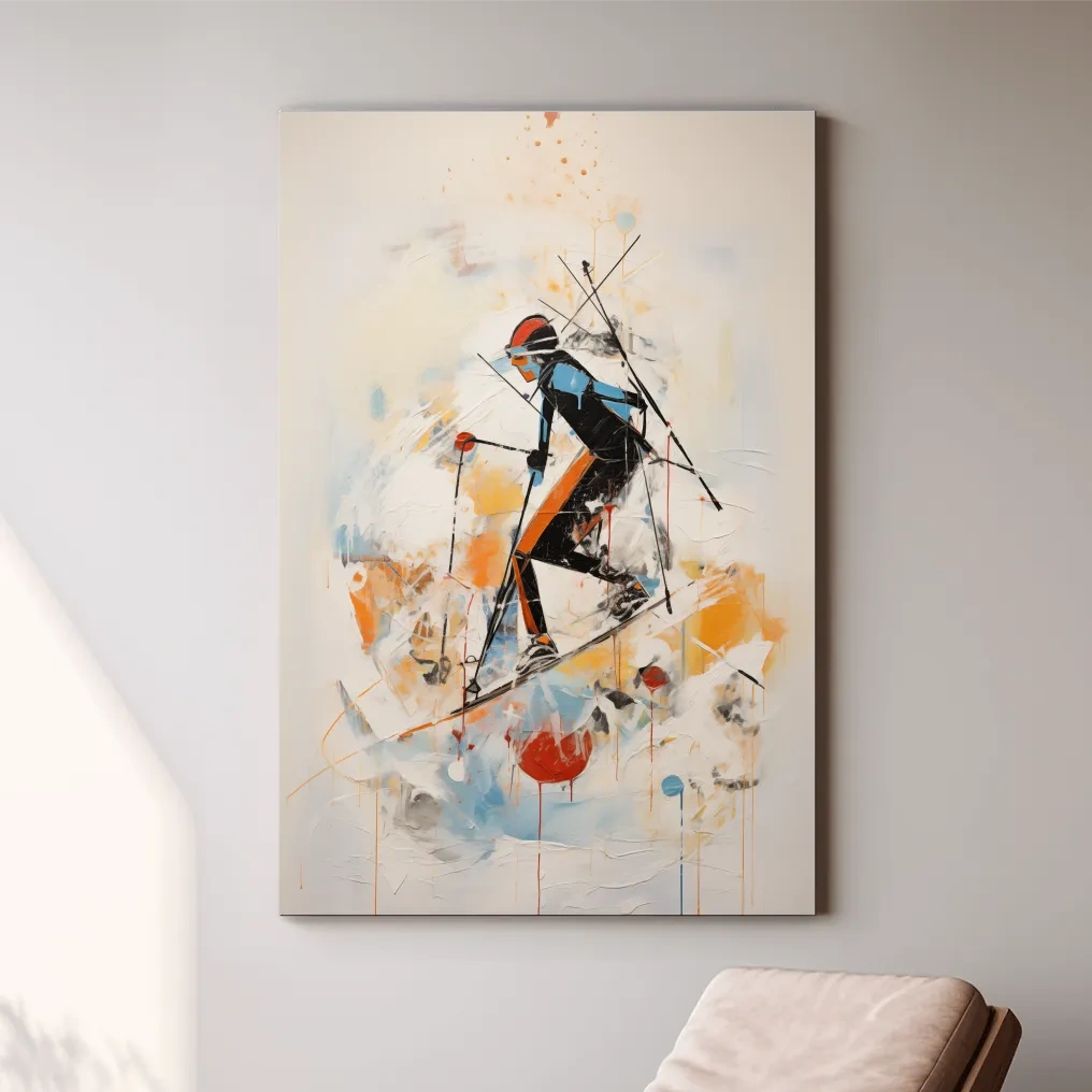 Abstract painting of a skier