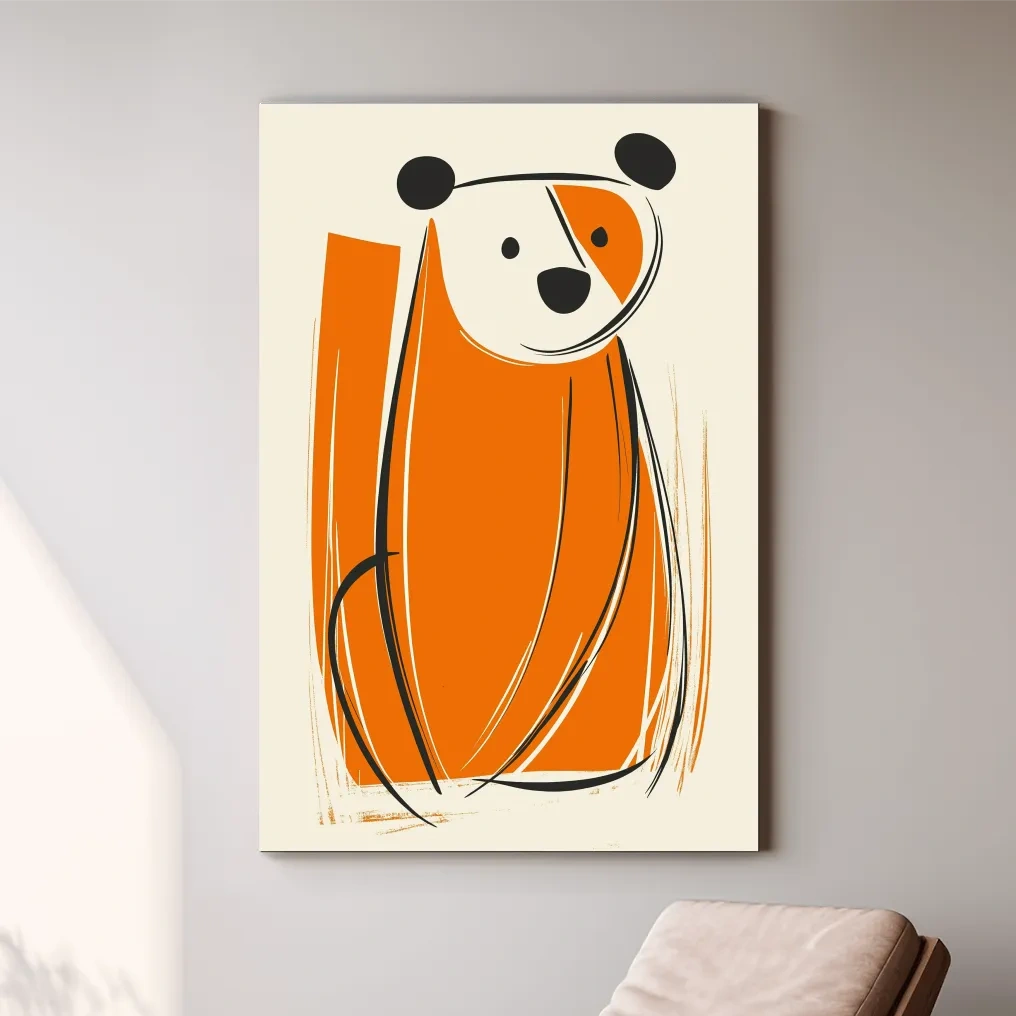 Minimalist Bear Caricature Illustration - Modern Nursery Wall Art
