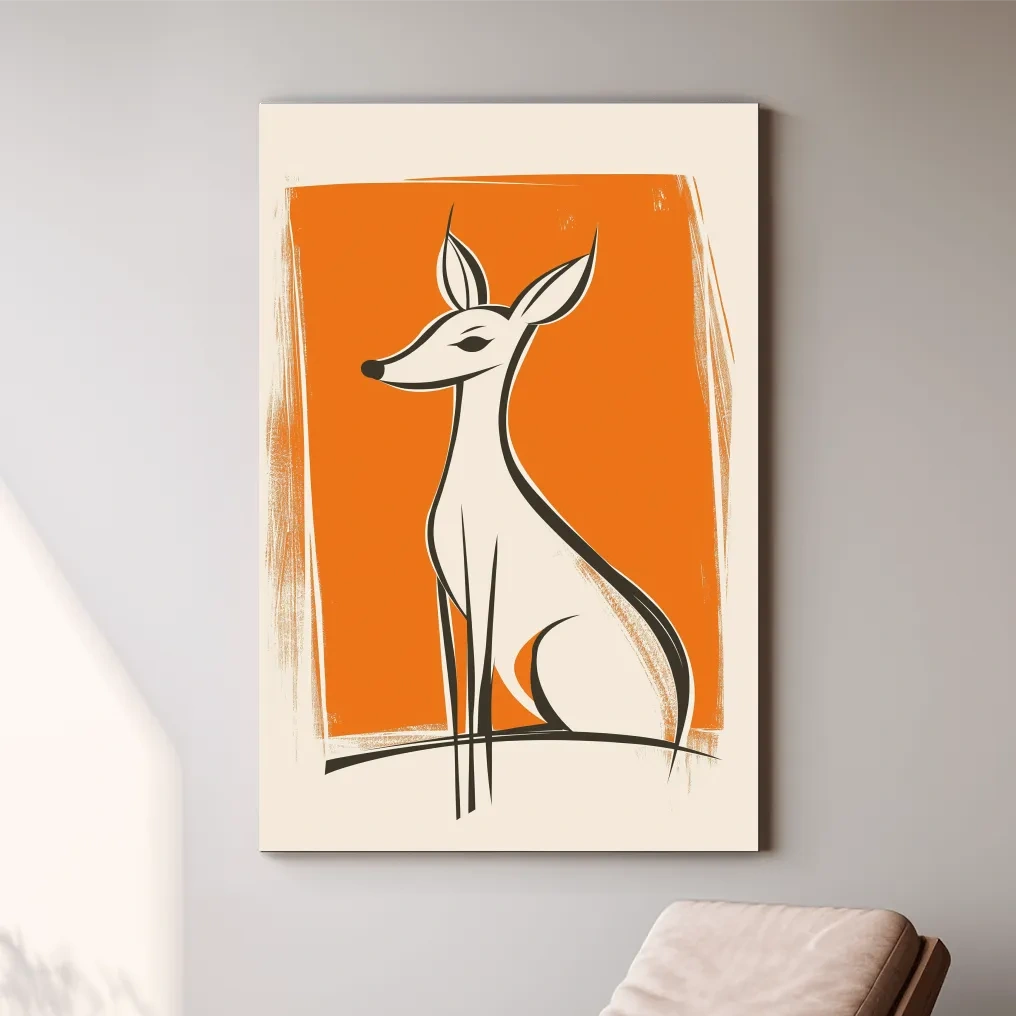 Stylized Deer Caricature Illustration - Mid Century Modern Wildlife Wall Art