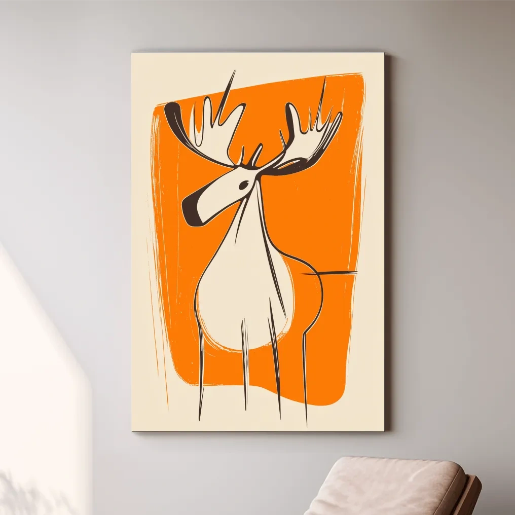 Mid-Century Minimalist Moose Caricature Illustration - Modern Wildlife Wall Art