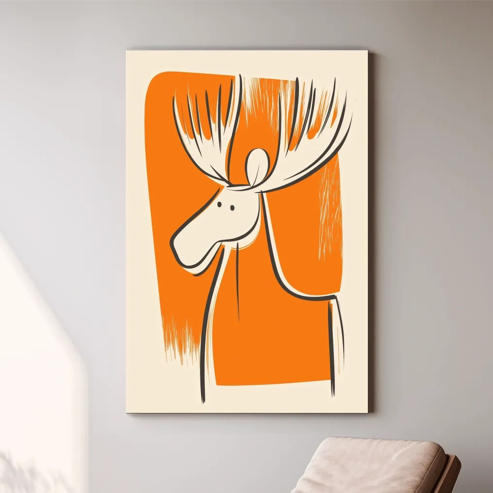 Minimalist Caricature Moose Illustration - Cartoon Wildlife Wall Art