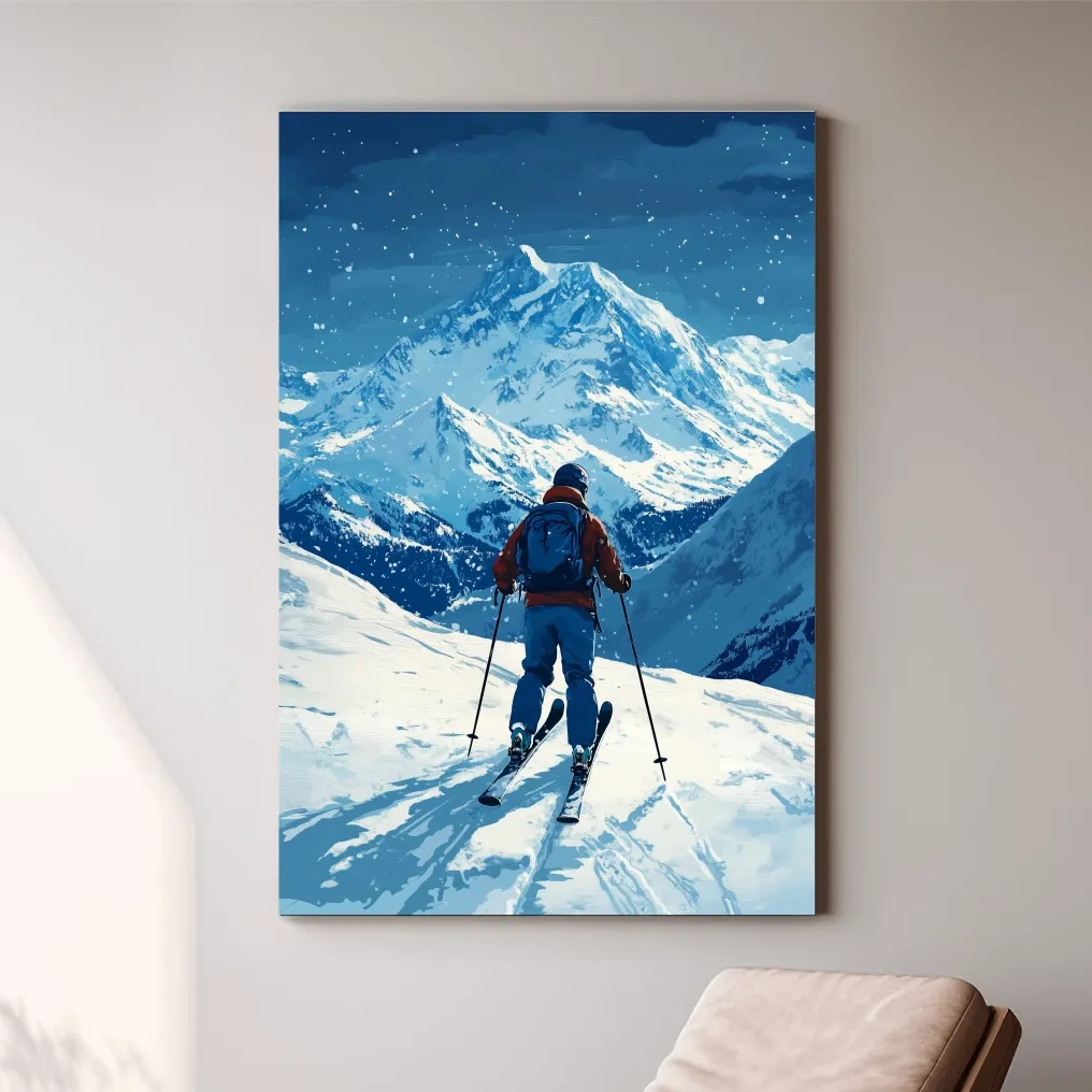 Alpine Skier In Snowy Mountain Peaks - Winter Adventure Landscape Wall Art