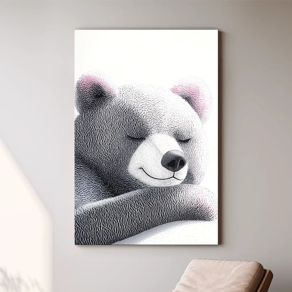Cute childrens nursery wall art, happy sleep bear