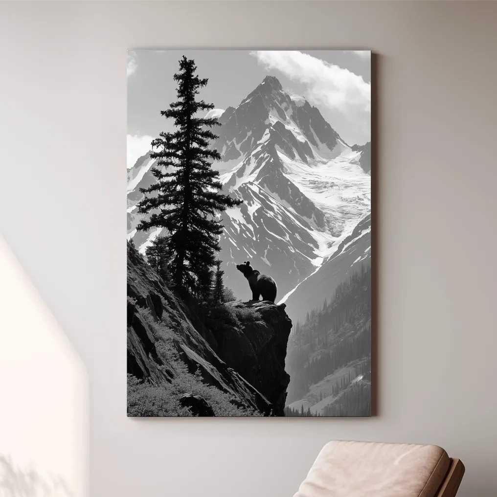 Grizzly bear on a cliff in the mountains, wildlife photography art