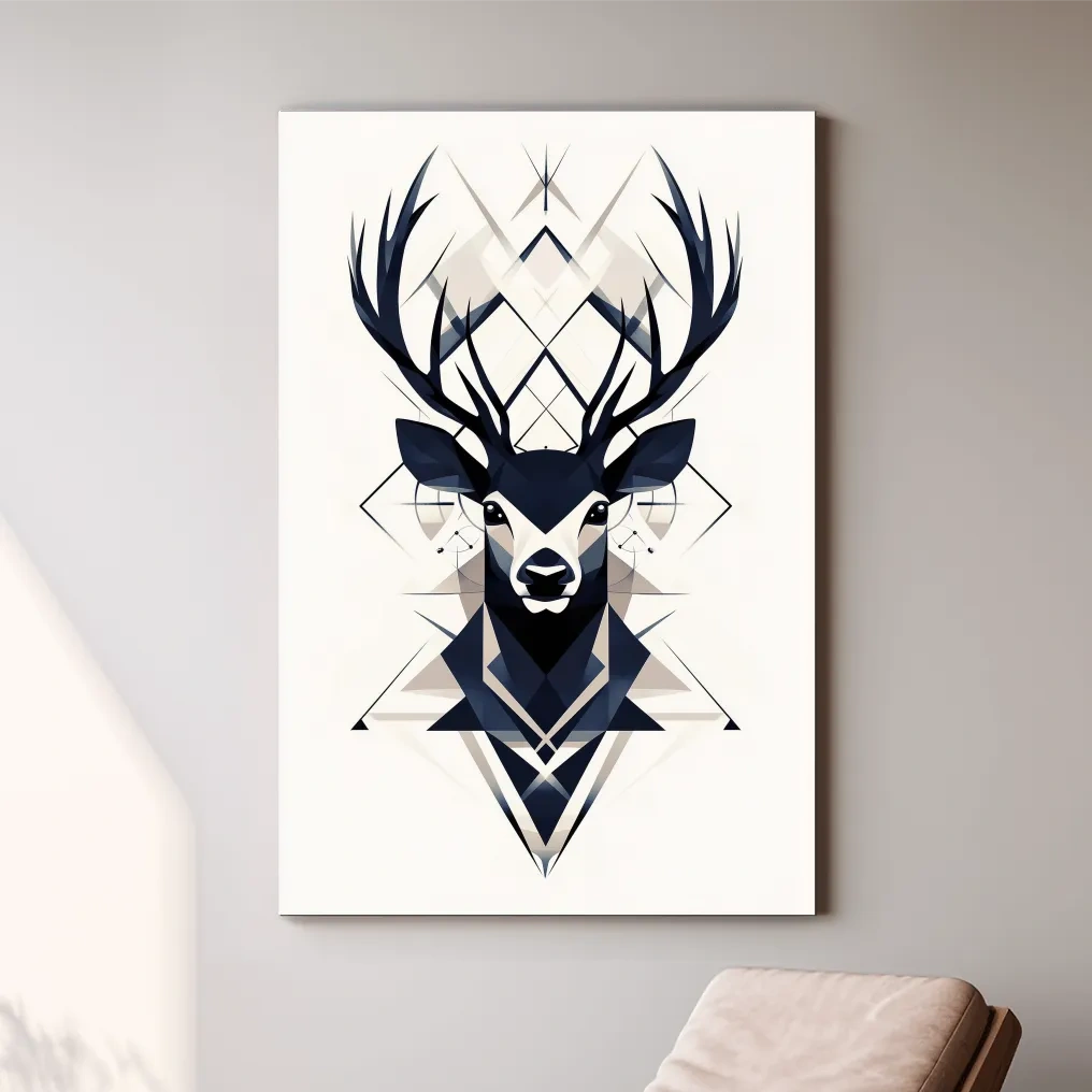 Geometric Stag Head Illustration - Tribal Style Wildlife Wall Art