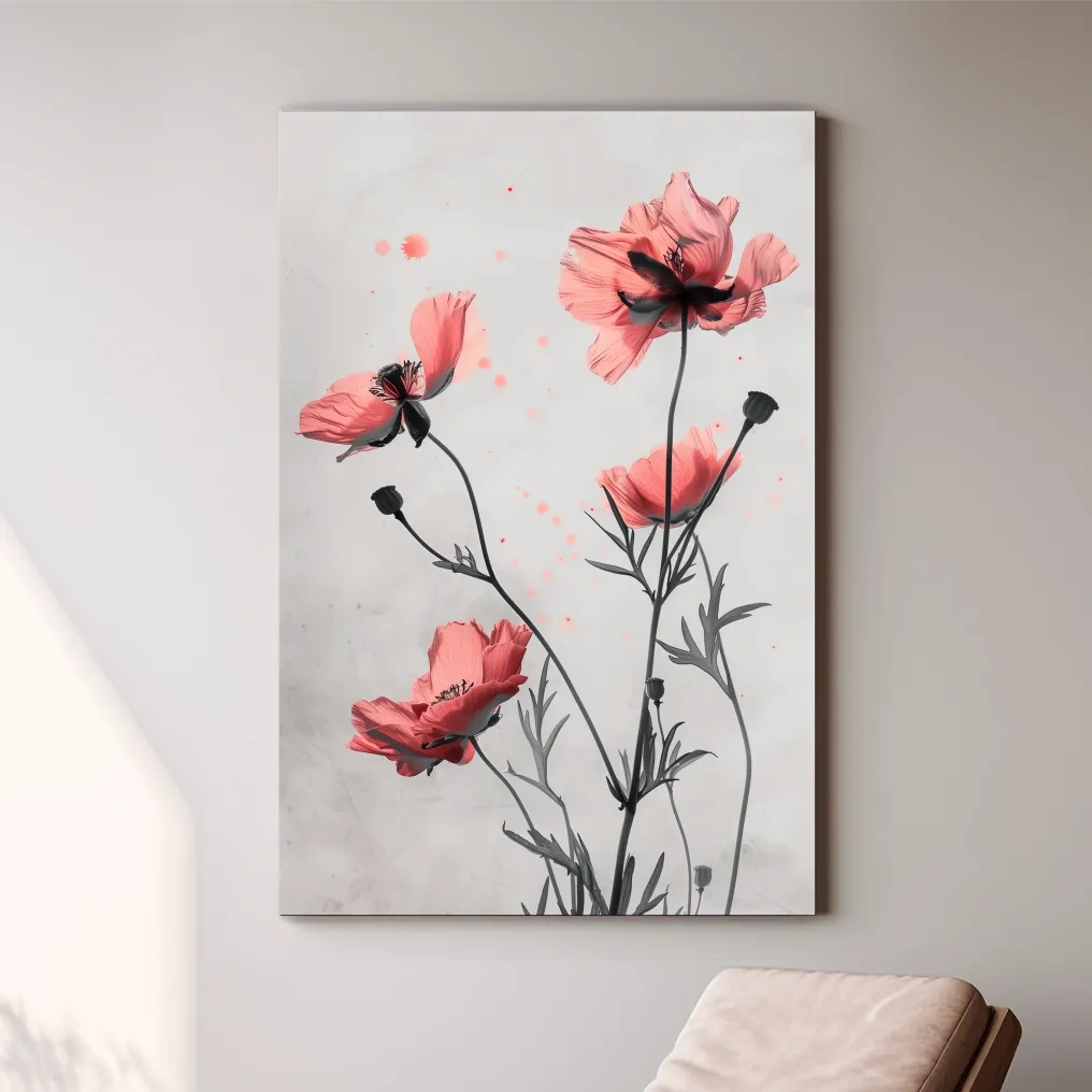 Pink flower artwork, minimal floral wall art