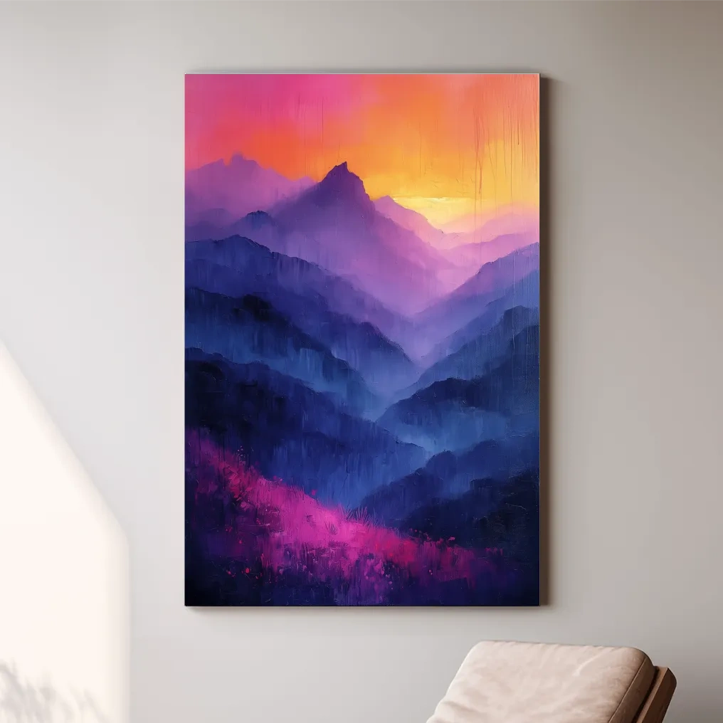 Vibrant Abstract Sunset Mountain Layers - Colorful Contemporary Wall Art
