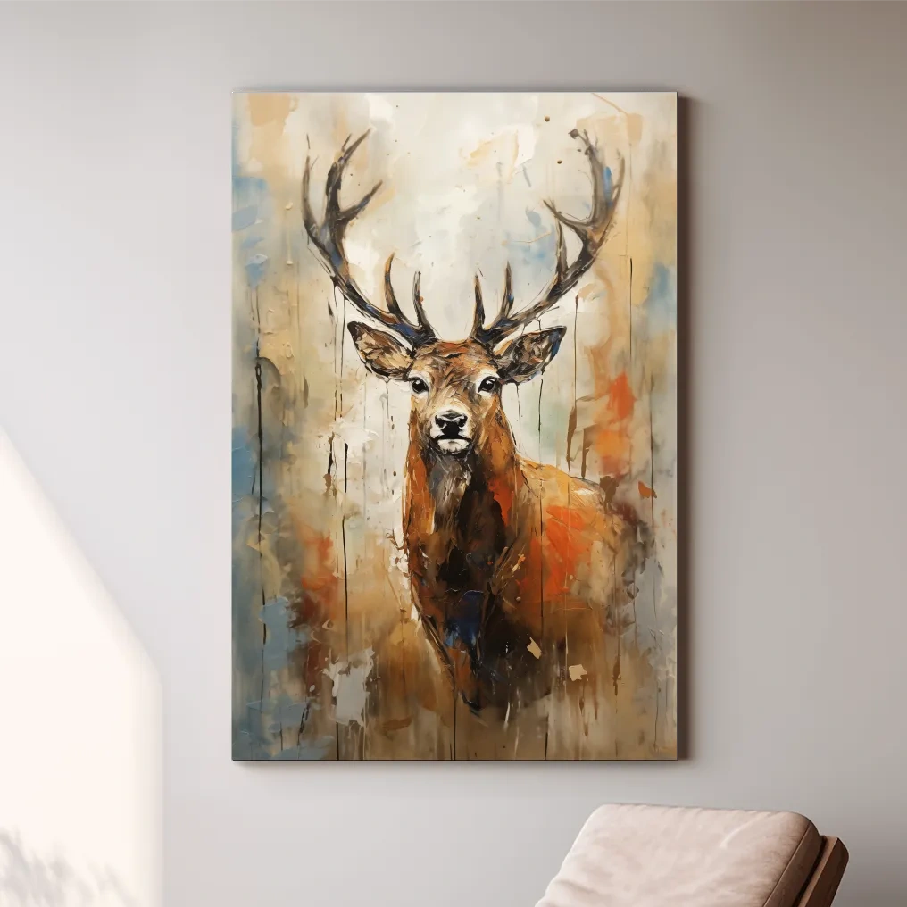 Deer buck painting, rustic impasto effect