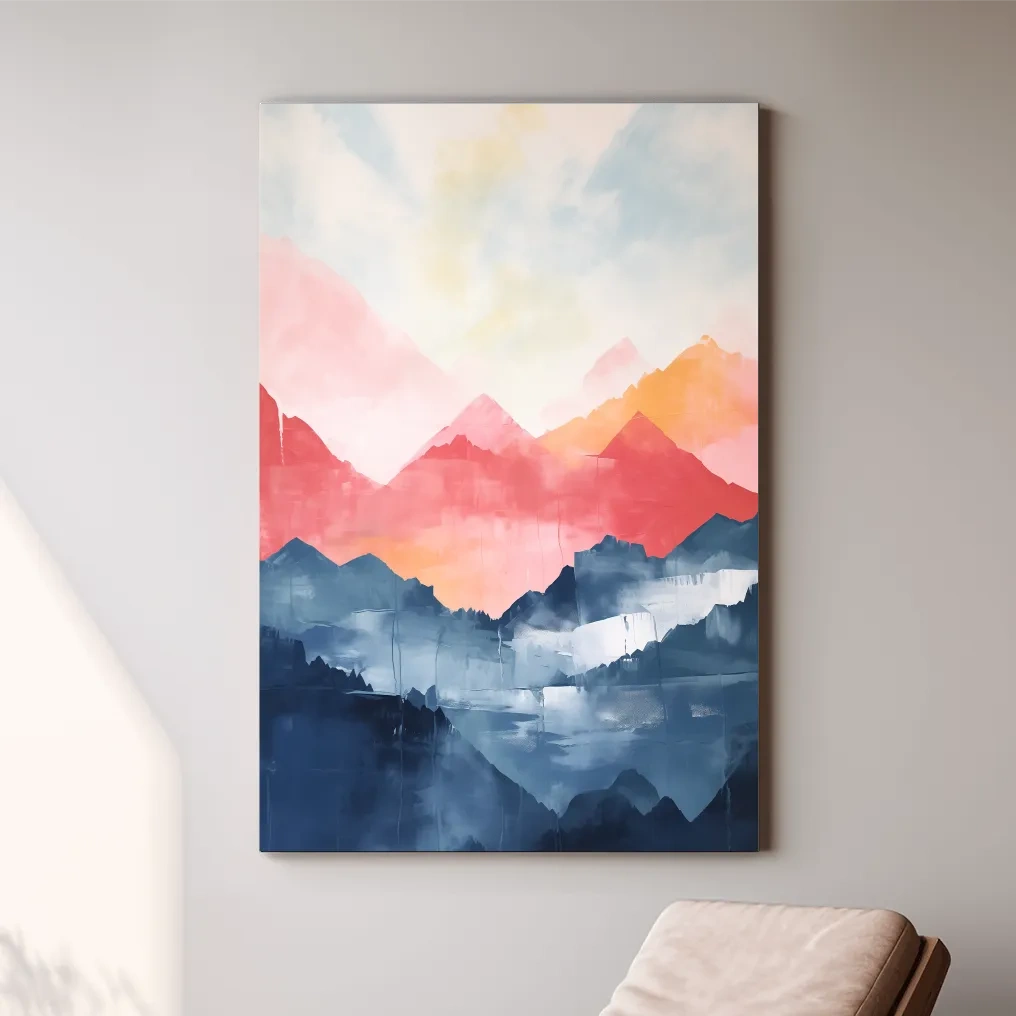 Colorful Abstract Mountain Sunrise Watercolor - Vibrant Pastel Landscape Wall Art