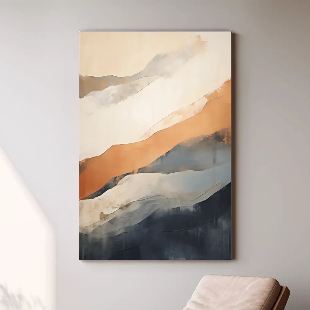 Abstract artwork painting, subtle mountain shapes